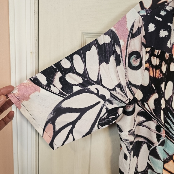 eshakti Butterfly Button Down Printed Fit & Flare Plus Size Dress - Picture 8 of 8